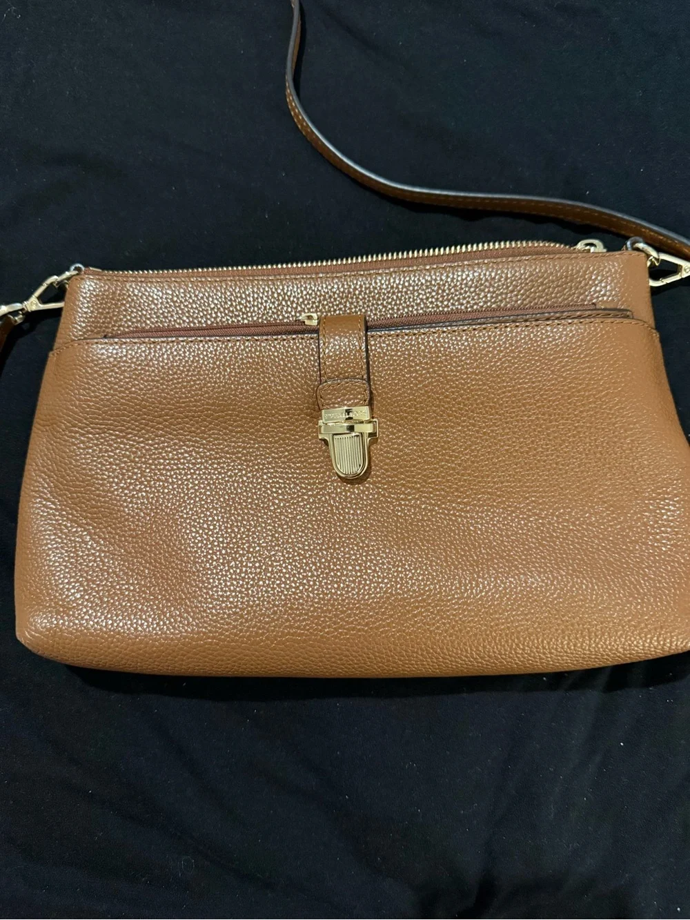 Michael Kors Pebbled Leather Crossbody Bag in Cognac Brown with Gold Hardware